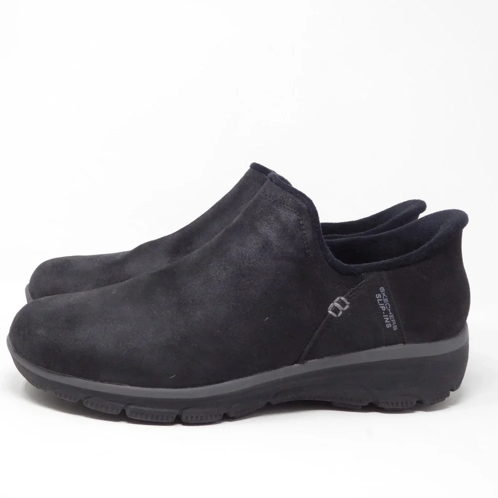 Skechers Womens Easy Going Modern Hour Slip-Ins  Black Faux Fur Lined Boots 11
